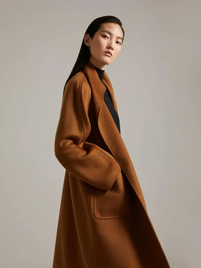 Women Max Mara Coats Cashmere Cardigan Coat Tobacco