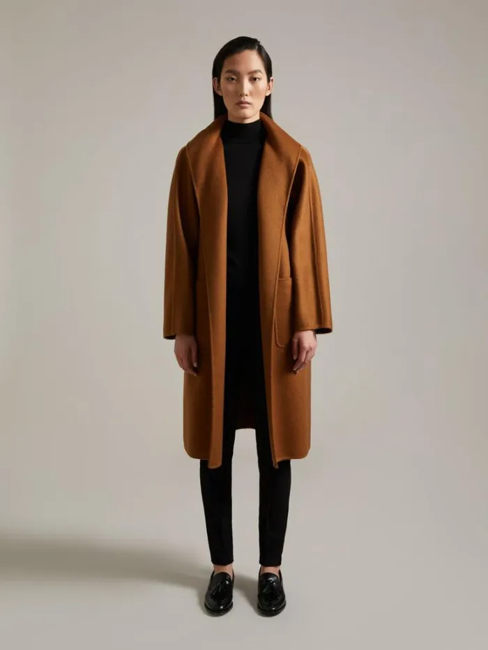Women Max Mara Coats Cashmere Cardigan Coat Tobacco