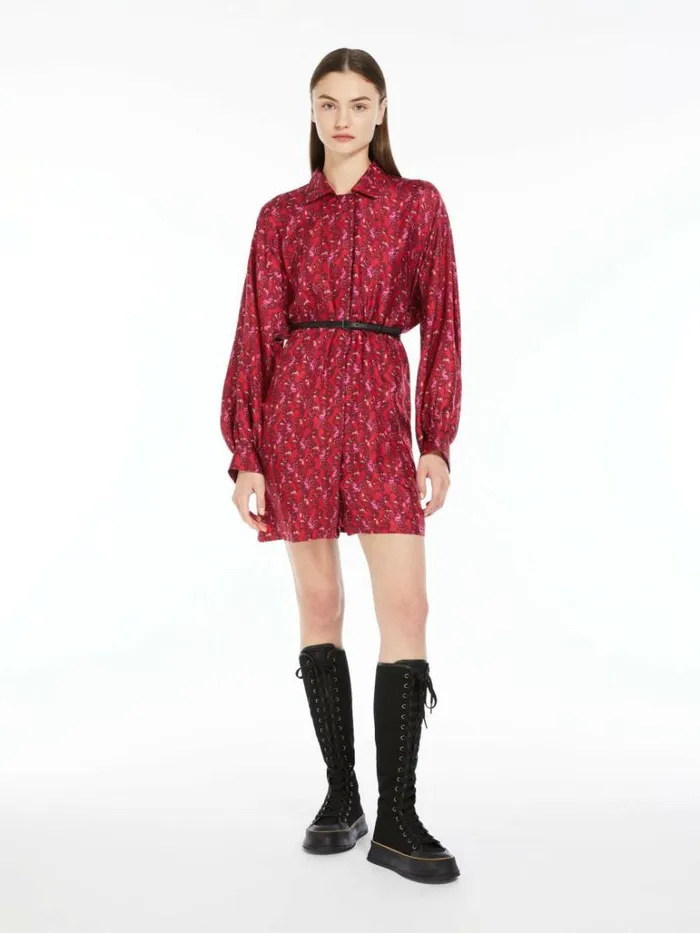 Women Max Mara Dresses Printed Silk Shirt Dress Bordeaux
