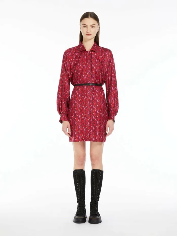 Women Max Mara Dresses Printed Silk Shirt Dress Bordeaux