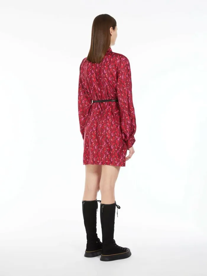 Women Max Mara Dresses Printed Silk Shirt Dress Bordeaux