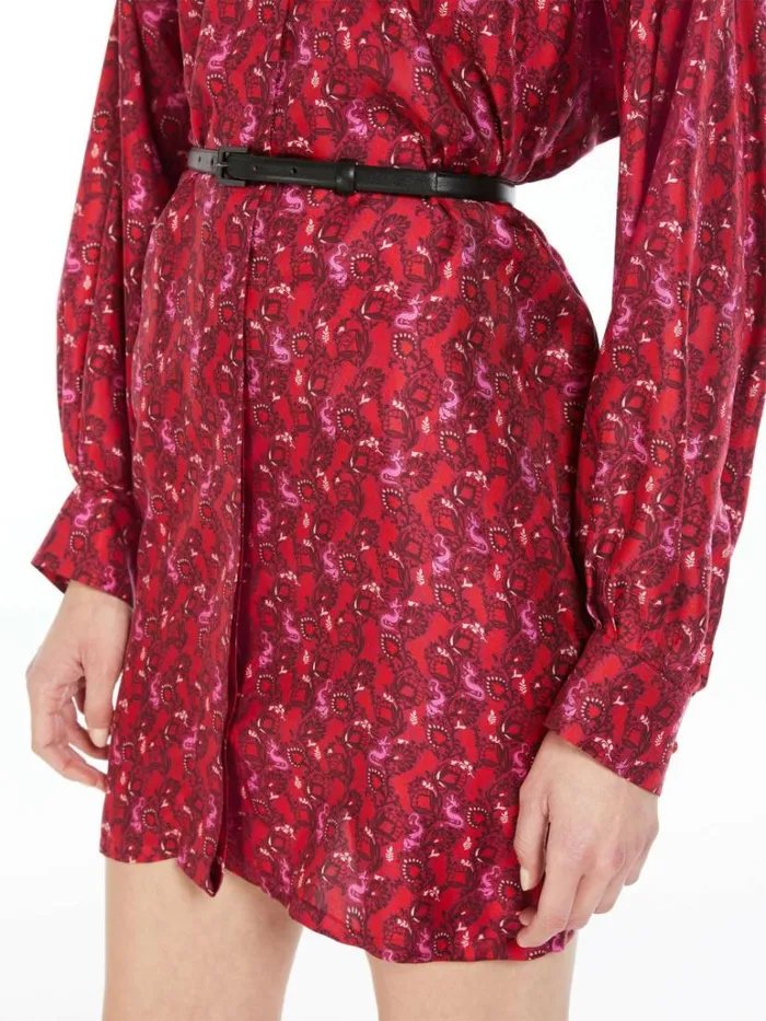 Women Max Mara Dresses Printed Silk Shirt Dress Bordeaux
