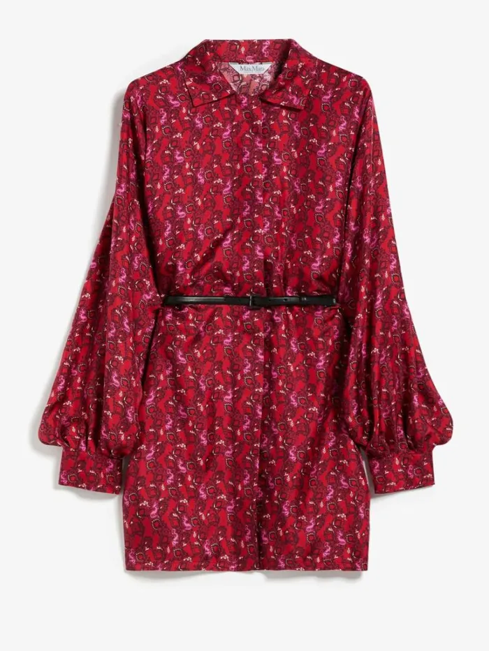Women Max Mara Dresses Printed Silk Shirt Dress Bordeaux