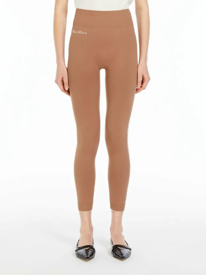 Women Max Mara Hosiery Technical Logo Leggings Beige