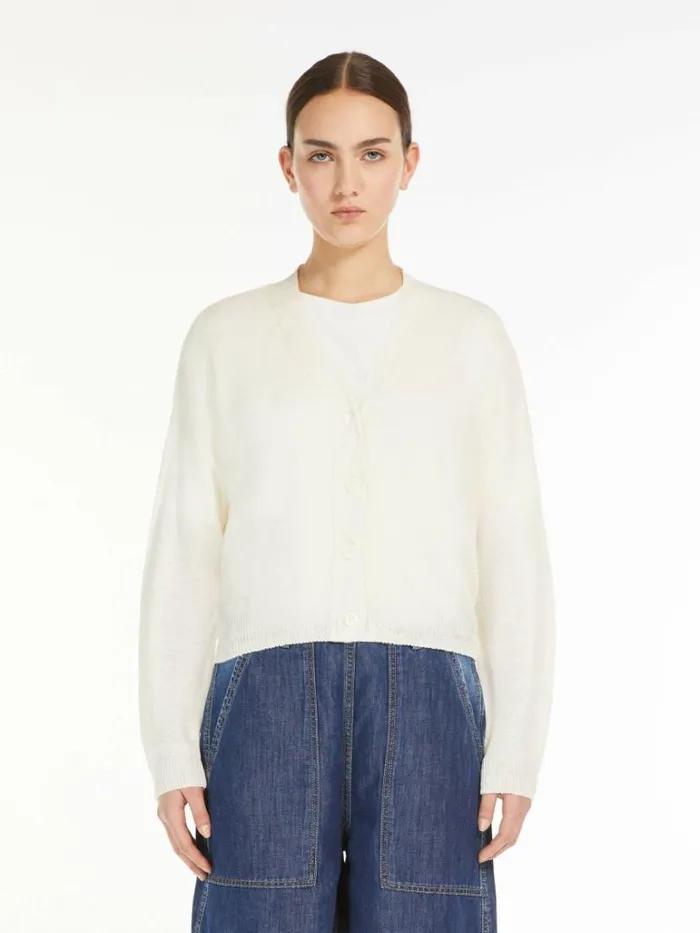Women Max Mara Knitwear Linen Yarn Cardigan Ivory