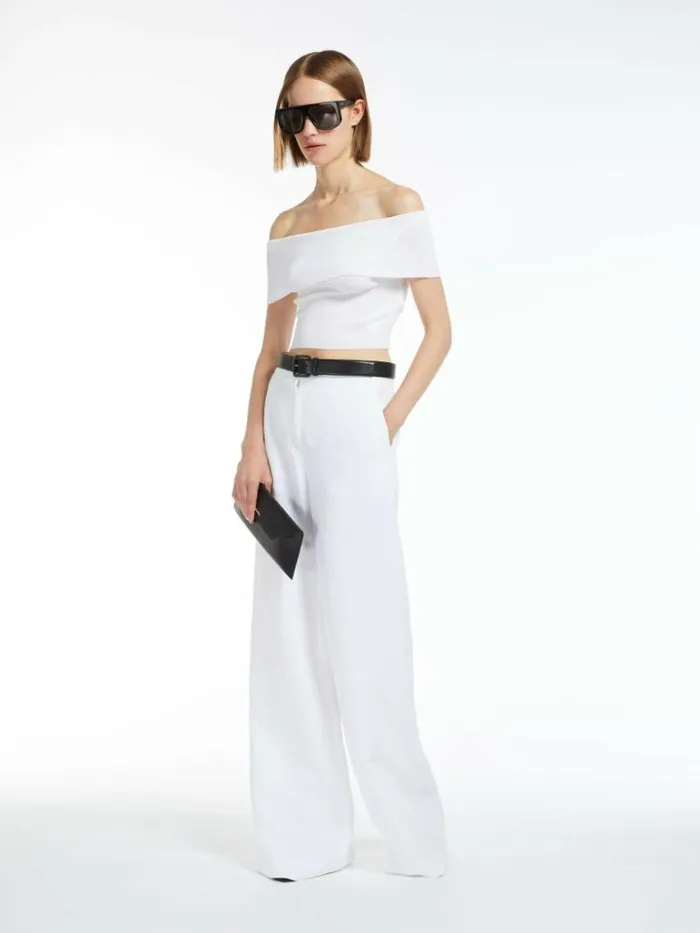 Women Max Mara Knitwear Ribbed Viscose Crop Top Optical White