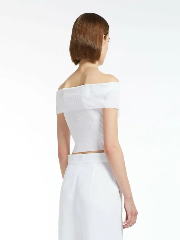 Women Max Mara Knitwear Ribbed Viscose Crop Top Optical White