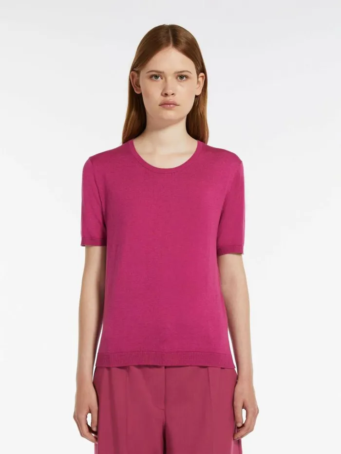 Women Max Mara Knitwear Silk And Cotton Yarn Tshirt Fuchsia