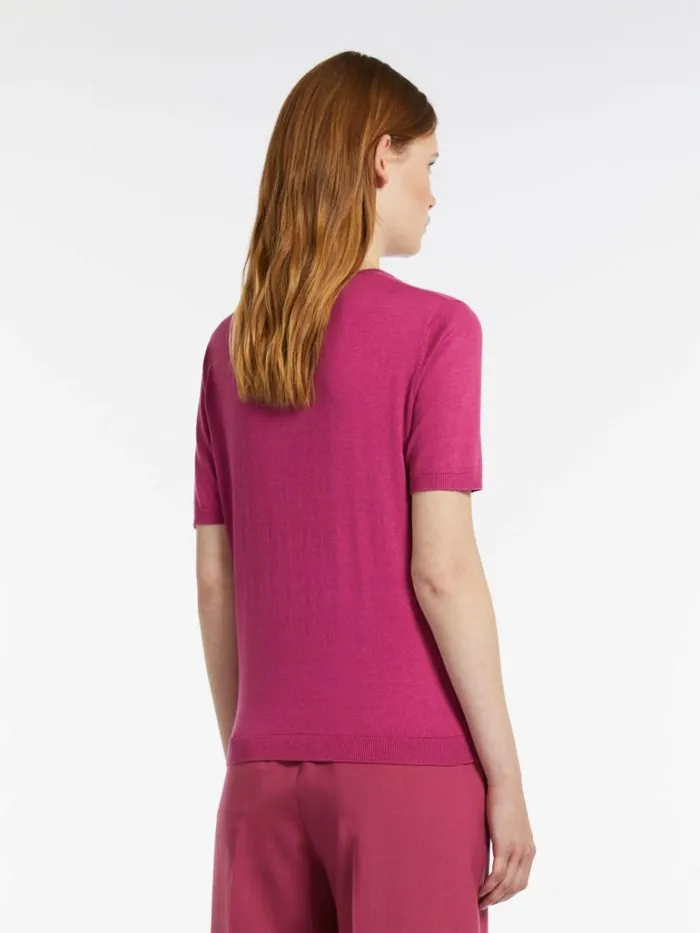 Women Max Mara Knitwear Silk And Cotton Yarn Tshirt Fuchsia