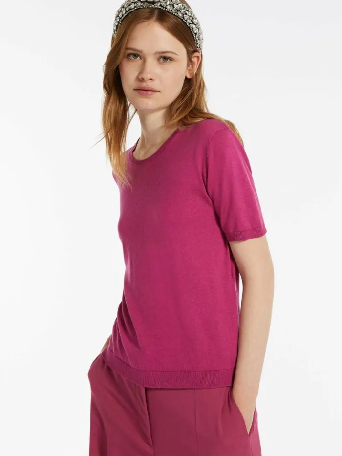 Women Max Mara Knitwear Silk And Cotton Yarn Tshirt Fuchsia