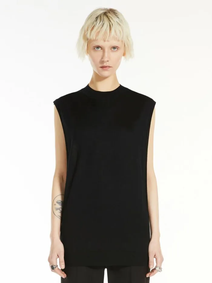 Women Max Mara Knitwear Sleeveless Wool And Silk Sweater Black