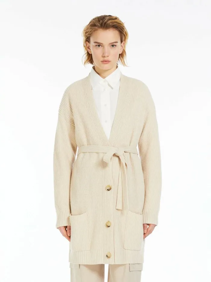 Women Max Mara Knitwear Wool Viscose And Cashmere Cardigan Honey