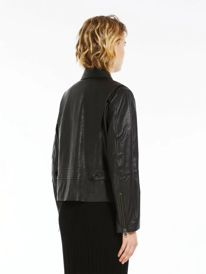 Women Max Mara Leather Coats Pocketdetail Nappa Leather Jacket Black