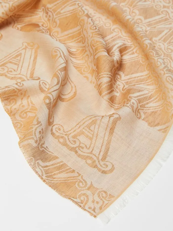 Women Max Mara Scarves And Foulards Jacquardknit Wool Silk And Linen Stole Tobacco