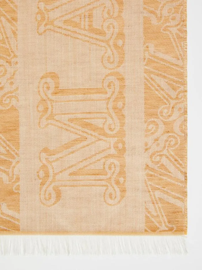 Women Max Mara Scarves And Foulards Jacquardknit Wool Silk And Linen Stole Tobacco