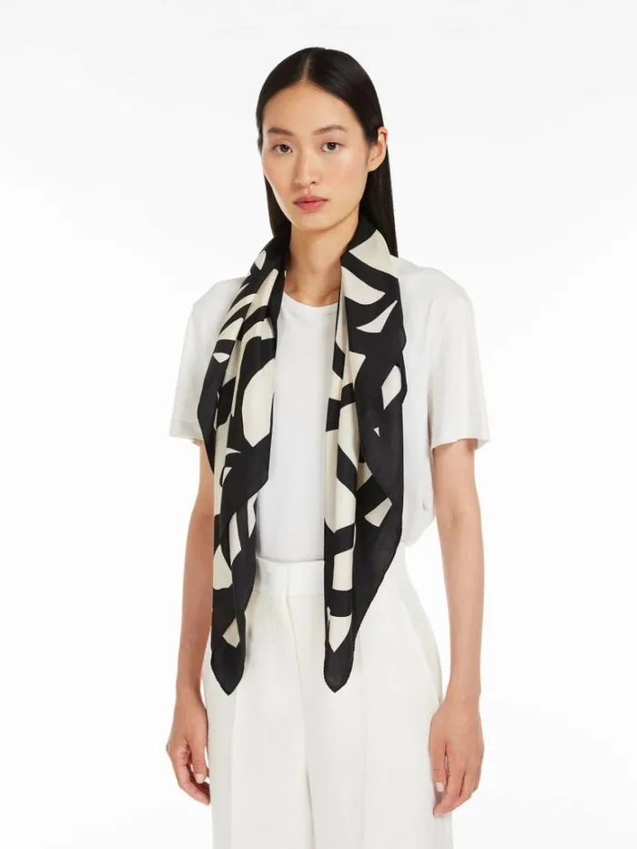 Women Max Mara Scarves And Foulards Printed Silk Scarf Ivory