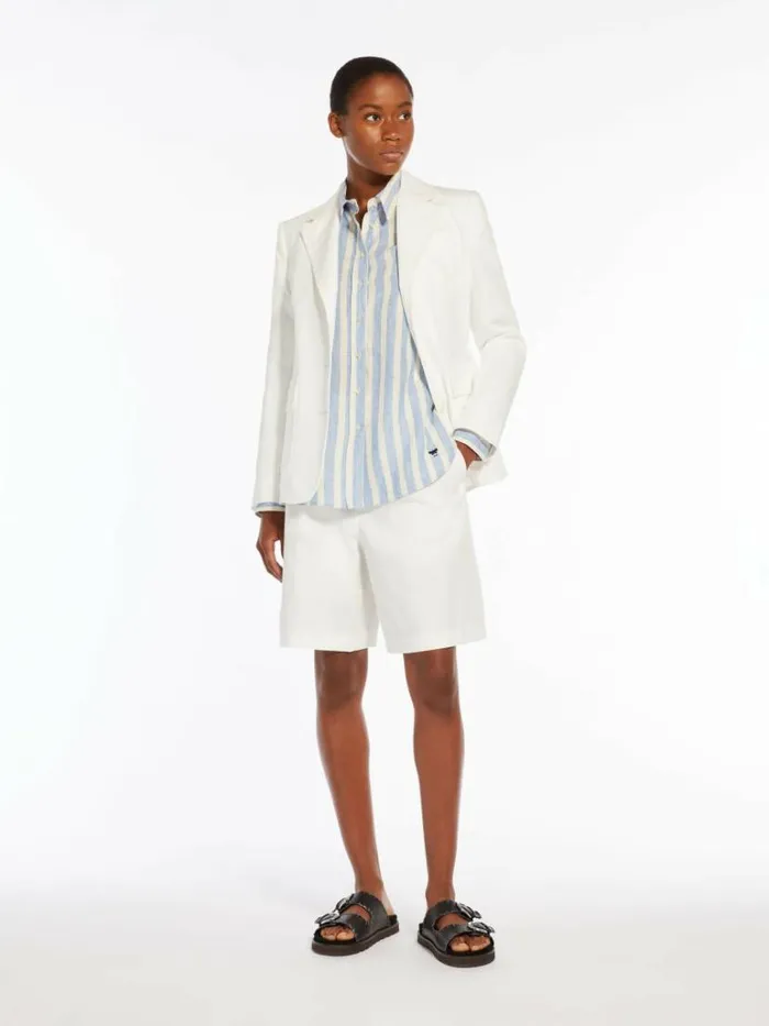 Women Max Mara Suit Cotton And Linen Canvas Blazer Ivory