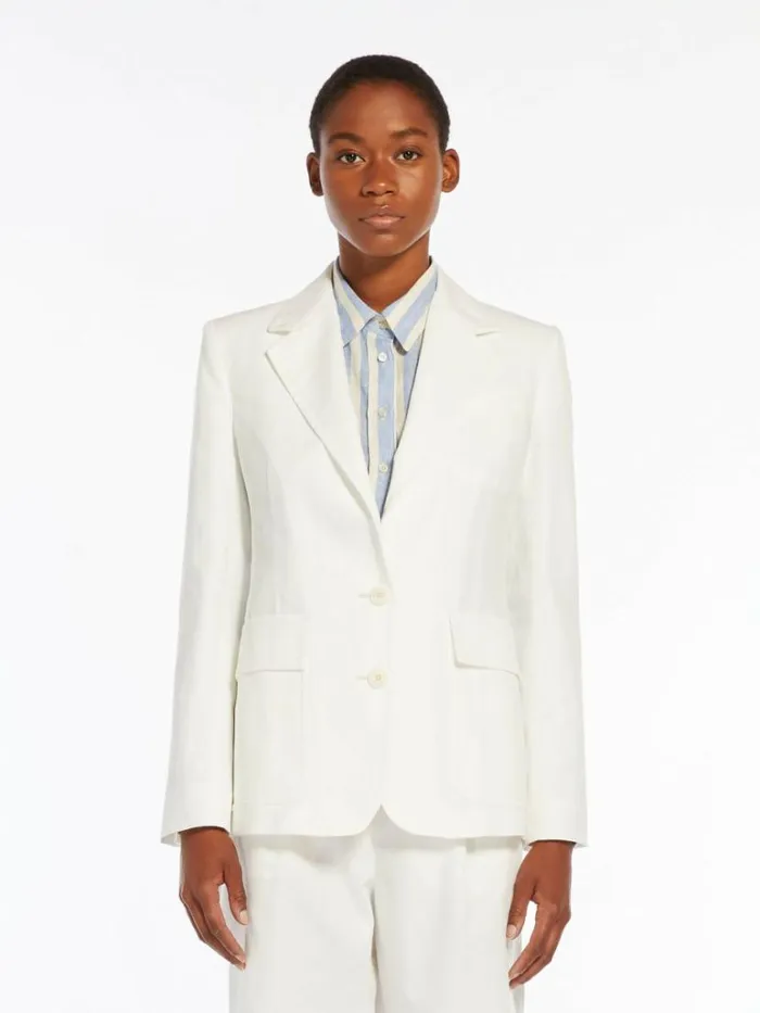 Women Max Mara Suit Cotton And Linen Canvas Blazer Ivory