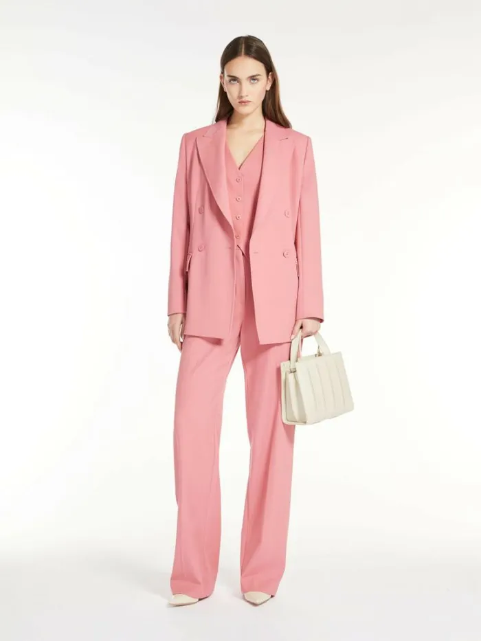 Women Max Mara Suit Doublebreasted Wool Crepe Blazer Dark Pink