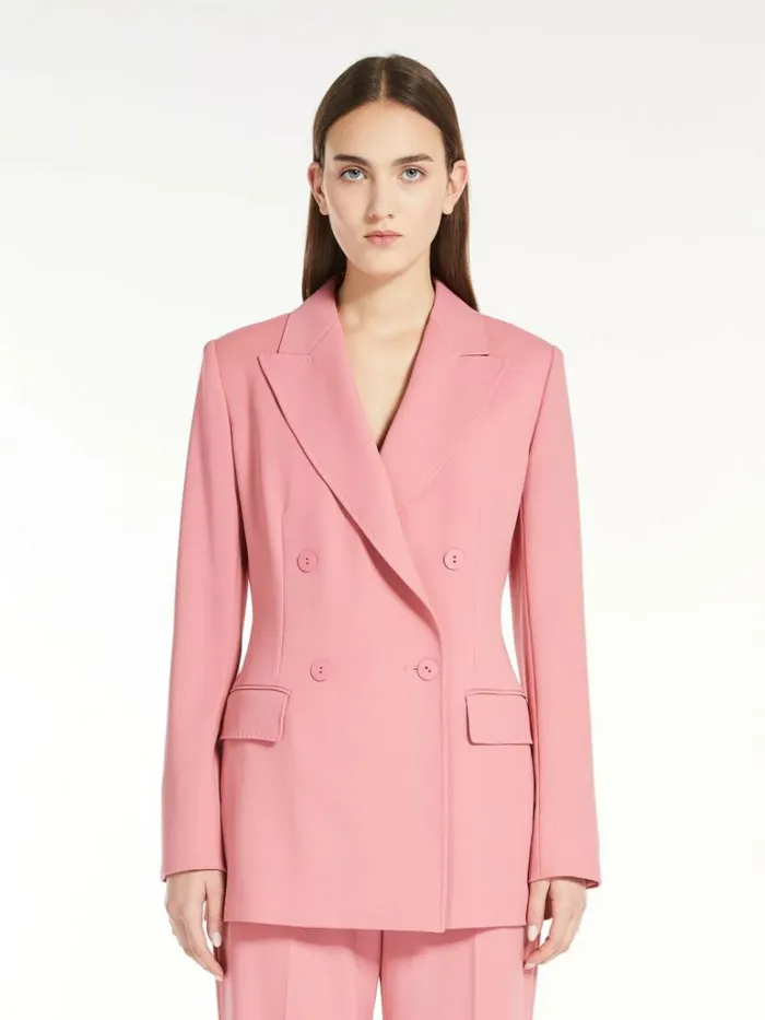Women Max Mara Suit Doublebreasted Wool Crepe Blazer Dark Pink