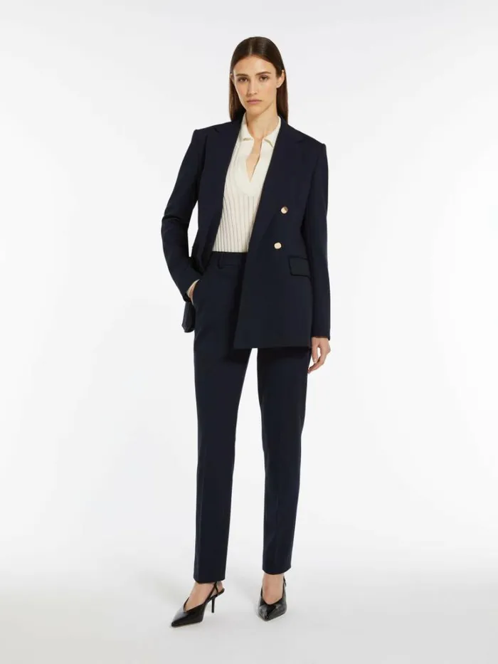 Women Max Mara Suit Milano Jersey Trousers Navy