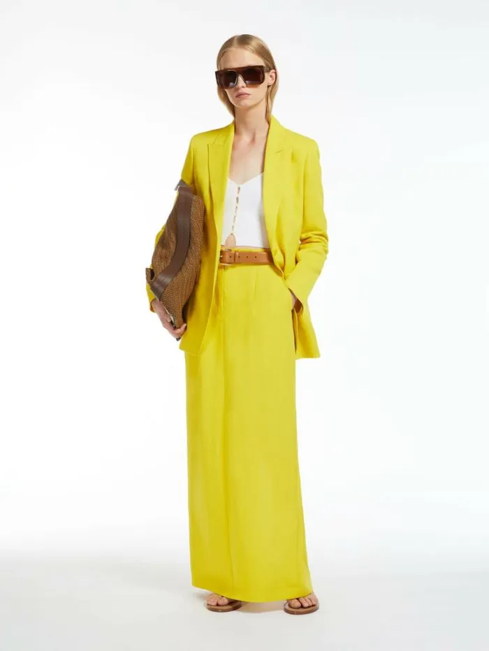 Women Max Mara Suit Singlebreasted Canvas Jacket Yellow