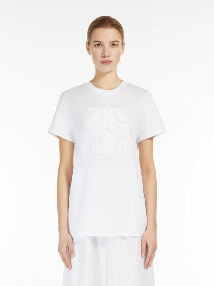Women Max Mara Tops And Tshirts Cotton Tshirt With Appliqu Optical White