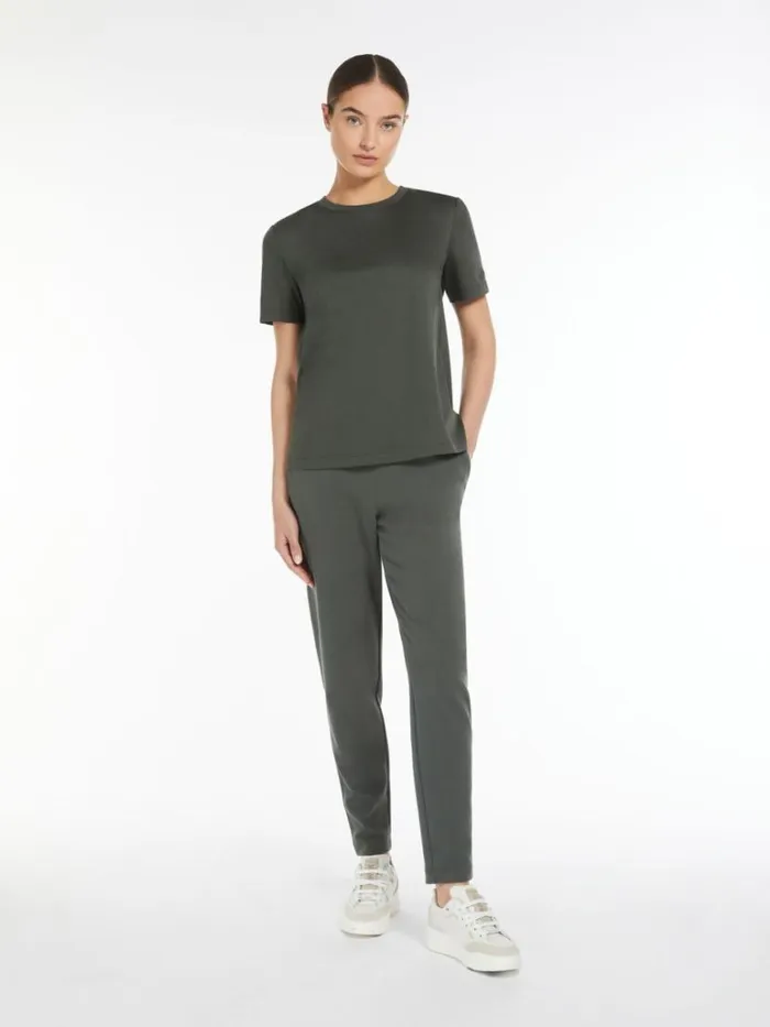 Women Max Mara Tops And Tshirts Slimfit Cotton And Modal Tshirt Dark Green