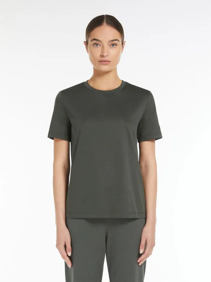 Women Max Mara Tops And Tshirts Slimfit Cotton And Modal Tshirt Dark Green