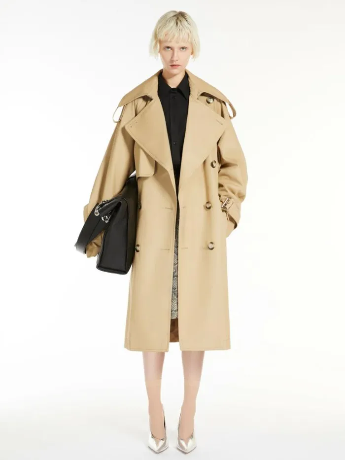 Women Max Mara Trench Cotton Gabardine Trench Coat Beige