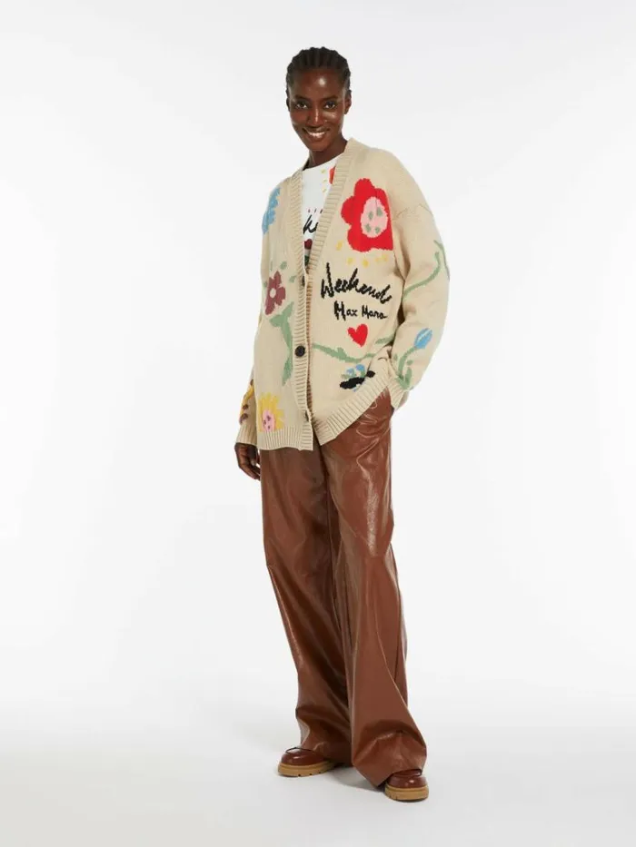 Women Max Mara Trousers And Jeans Coated Fabric Palazzo Trousers Tobacco