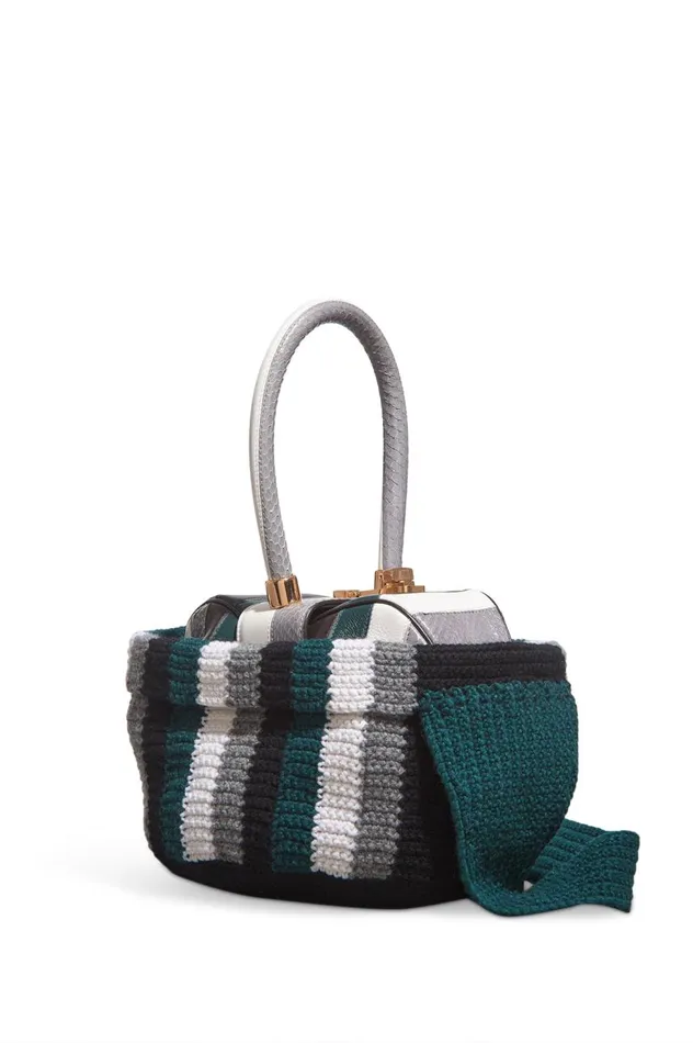 WomenMen Crossbody Bags Gabriela Hearst Crossover Knit Bag In Green Ivory and Grey Cashmere