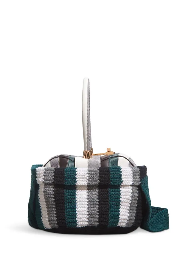 WomenMen Crossbody Bags Gabriela Hearst Crossover Knit Bag In Green Ivory and Grey Cashmere