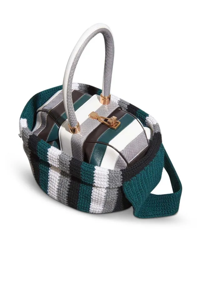 WomenMen Crossbody Bags Gabriela Hearst Crossover Knit Bag In Green Ivory and Grey Cashmere