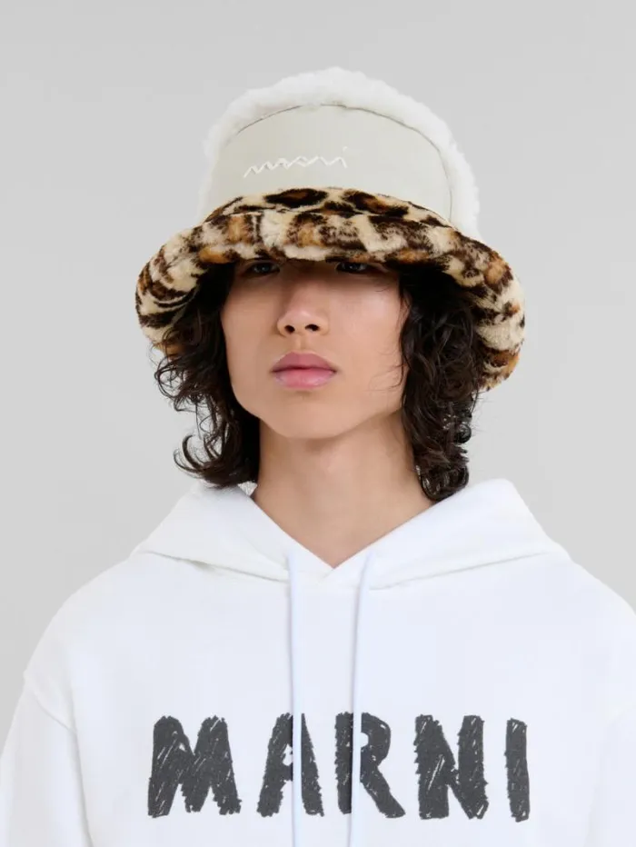 WomenMen Marni Hats Leather And Shearling Bucket Hat