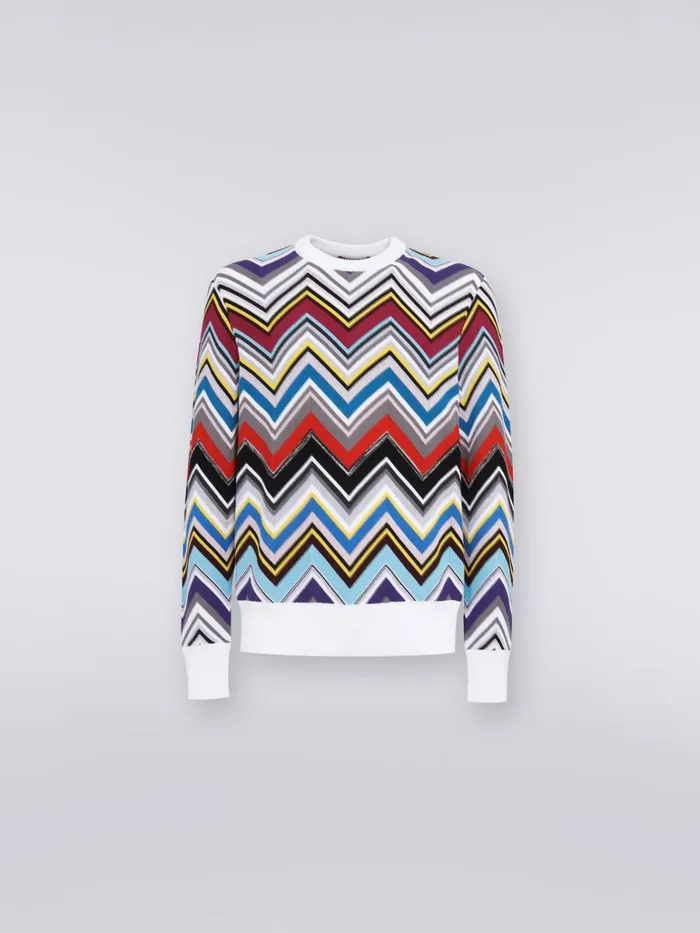 WomenMen Wool And Viscose Blend CrewNeck Pullover With Plain Trim Multicoloured Missoni Knitwear WomenMen Wool And Viscose Blend CrewNeck Pullover With Plain Trim Multicoloured Missoni Knitwear