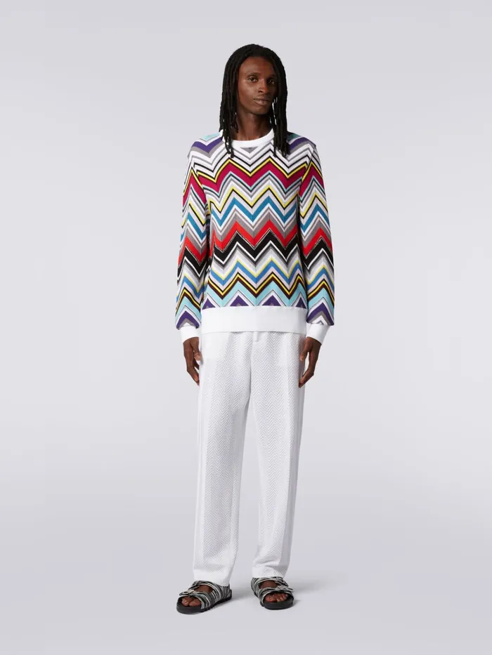 WomenMen Wool And Viscose Blend CrewNeck Pullover With Plain Trim Multicoloured Missoni Knitwear