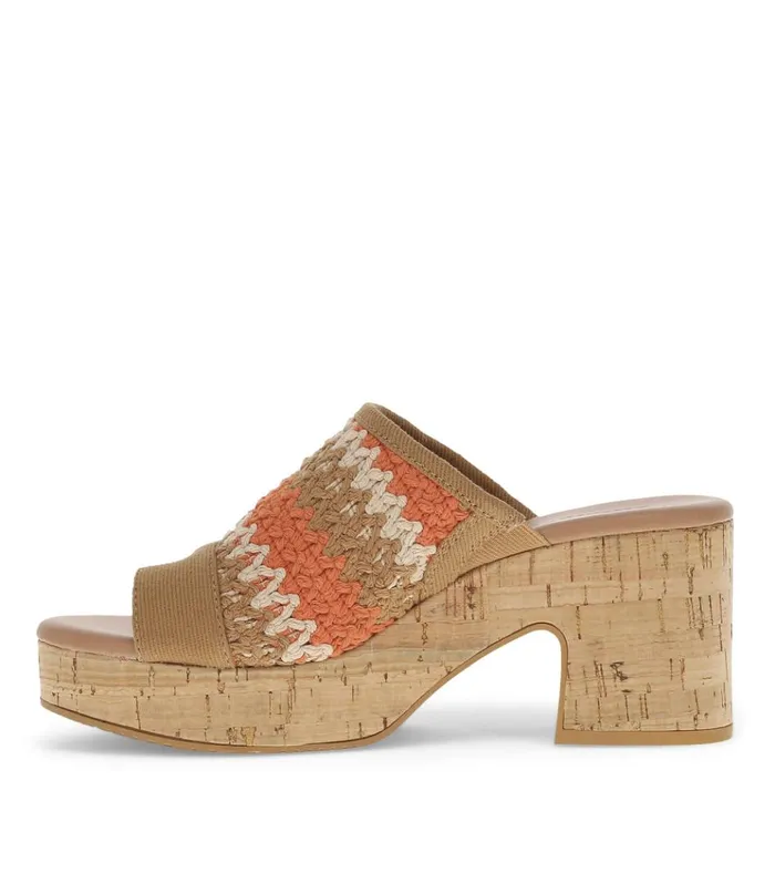 Women Michaela Block Heel Sandal Orange Aid Multi Baretraps Slides and Slip On Sandals