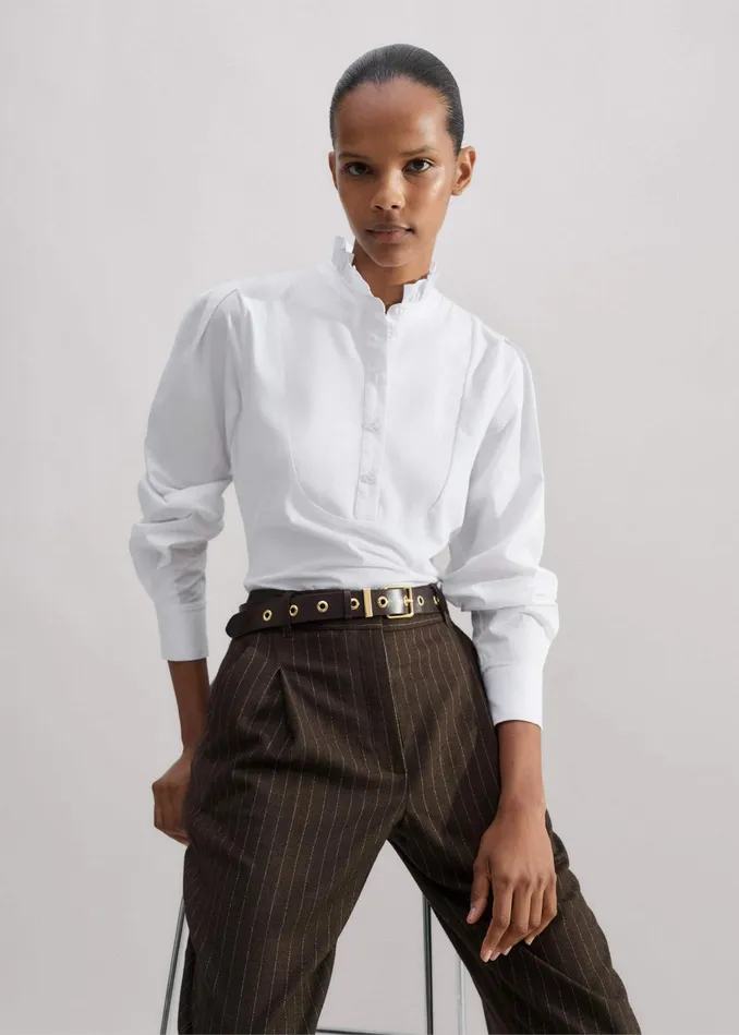 Women Mixed Media Textured Layering Shirt Fresh White MEEM