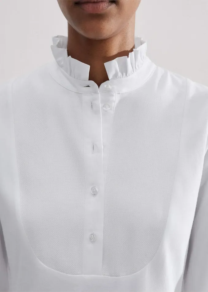 Women Mixed Media Textured Layering Shirt Fresh White MEEM