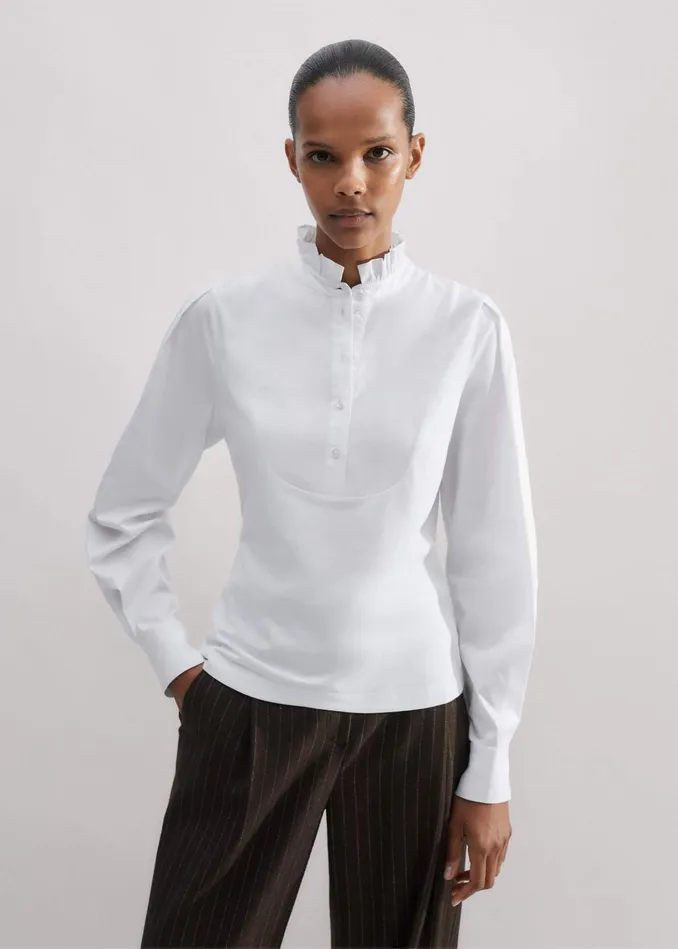 Women Mixed Media Textured Layering Shirt Fresh White MEEM