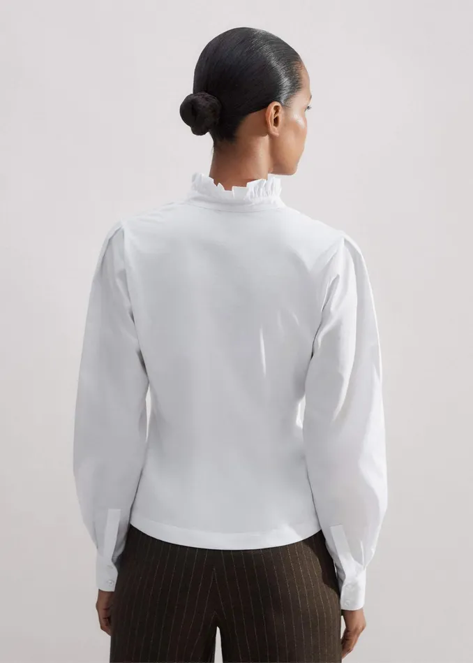 Women Mixed Media Textured Layering Shirt Fresh White MEEM