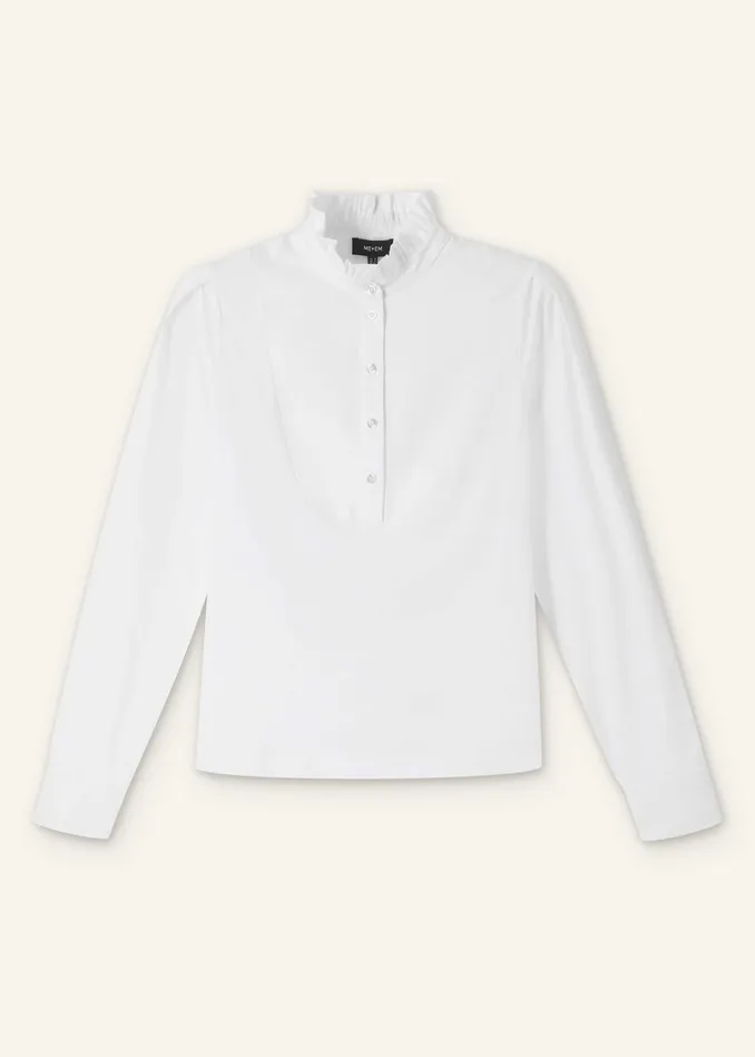 Women Mixed Media Textured Layering Shirt Fresh White MEEM