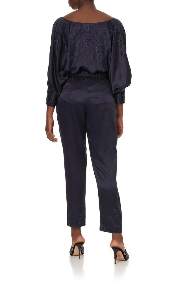 Women Modest Clothing Camilla Raglan Sleeve Button Up Top Luxe Navy