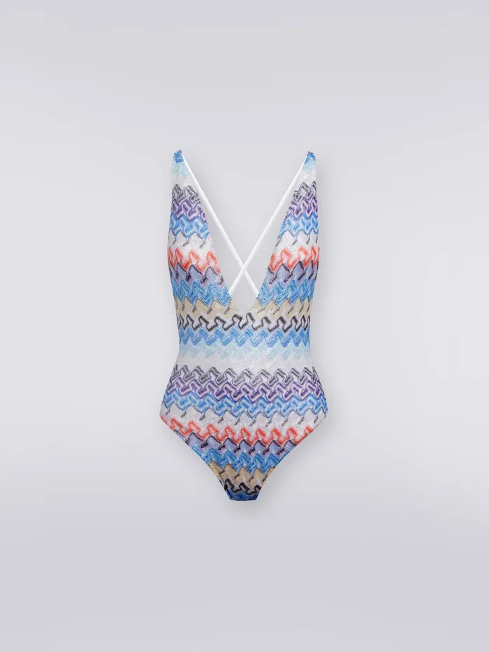 Women Multicoloured Viscose Knit OnePiece Swimming Costume With V Neckline Multicoloured Missoni Swimsuits
