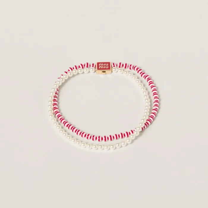Women Necklaces Miu Miu Metal And Synthetic Pearl Choker Red