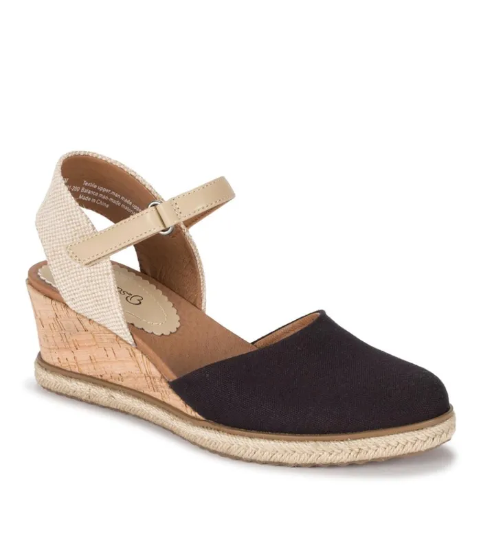 Women Ocean Closed Toe Wedge Sandal Black Canvas Baretraps Wedge Sandals