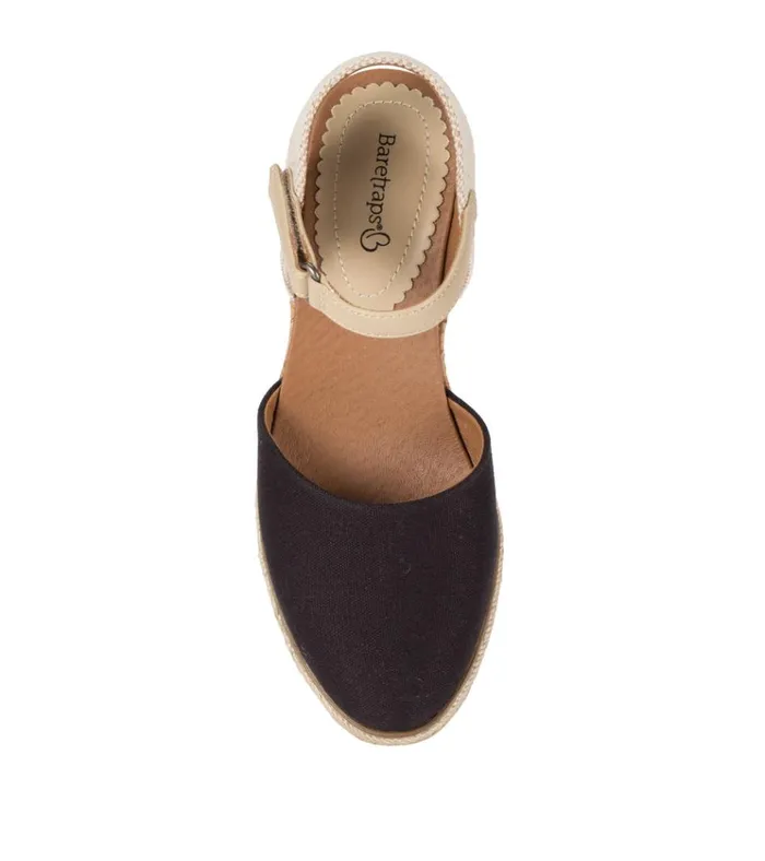 Women Ocean Closed Toe Wedge Sandal Black Canvas Baretraps Wedge Sandals