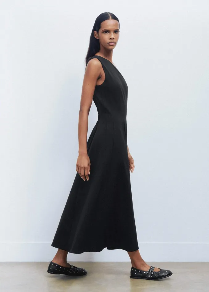 Women One Shoulder Midi Dress Corsage Black MEEM
