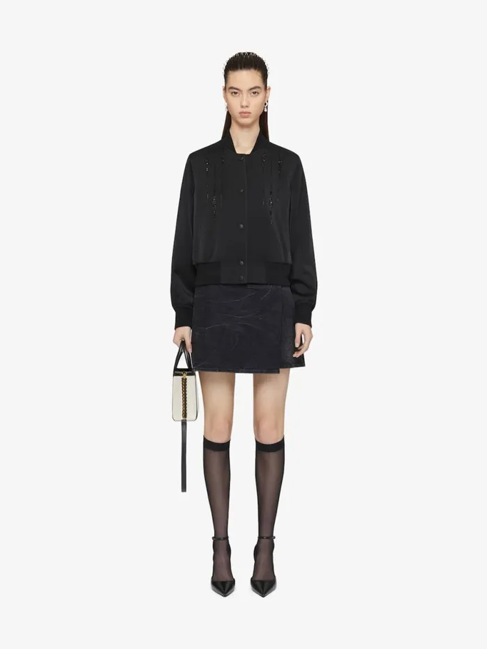 Women Outerwear and Blousons Givenchy Varsity Jacket In Satin With Crystals Black
